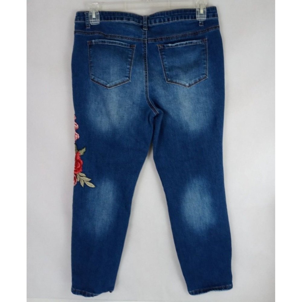 Elite Jeans Ripped Distressed Floral Patch Straight Leg Jeans Size 13/14